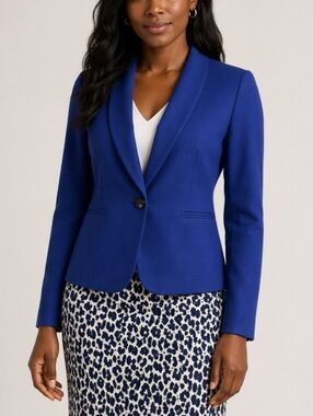 Black Label by Evan-Picone Cobalt Blue Blazer Size 10 Tailored Single Button